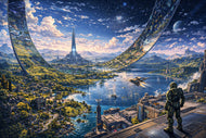 Master Chief Halo Ring World Video Game Wall Art Poster | Landscape