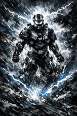 Halo Master Chief Lightning Abstract Wall Art Poster | Portrait