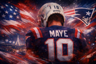 Drake Maye New England Patriots NFL Wall Art Poster | Landscape
