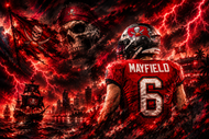 Baker Mayfield Tampa Bay Buccaneers Cityscape Wall Art Poster | Landscape