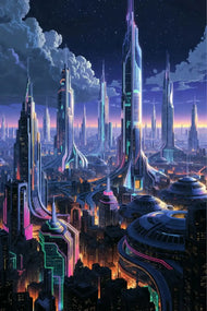 Futuristic Metropolis Cityscape Wall Art Poster | Portrait