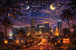 Miami Florida Twilight Cityscape Wall Art Poster | Landscape