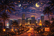 Miami Florida Twilight Cityscape Wall Art Poster | Landscape