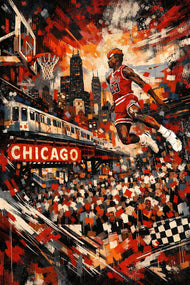 Michael Jordan Chicago Bulls Iconic Dunk Abstract Wall Art Poster | Portrait