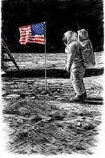 Moon Landing Ink Style Wall Art Poster | Portrait