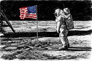 Moon Landing Ink Style Wall Art Poster | Landscape
