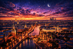 Moscow Russia Cityscape at Twilight Wall Art Poster | Landscape