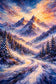 Mountain Snowy Peak Sunrise Painting Wall Art Poster | Portrait