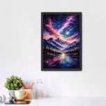 Astral Mountain Valley Painting in Luminous Night Sky Wall Art Poster | Portrait