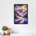 Mountain Snowy Peak Sunrise Painting Wall Art Poster | Portrait