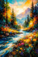 Nature River Scene Painting Style Wall Art Poster | Portrait