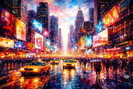 Neon Painted Times Square Streets Wall Art Poster | Landscape