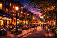 Newbury Street Boston City Life Wall Art Poster | Landscape