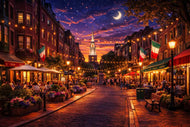 Boston North End City Life Wall Art Poster | Landscape