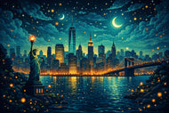 Midnight Over Manhattan - NYC Midnight City Life Wall Art