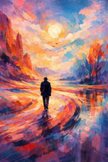 Lone Wanderer in Painted Sunset Wall Art Poster | Portrait