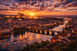 Prague Sunset Reflections on River Wall Art Poster| Landscape