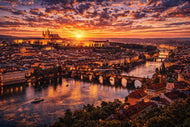 Prague Sunset Reflections on River Wall Art Poster| Landscape