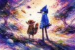 Regular Show Mordecai and Rigby Abstract Wall Art Poster | Landscape