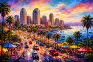 San Diego California Vibrant Painting Style Wall Art Poster | Landscape