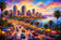 San Diego California Vibrant Painting Style Wall Art Poster | Landscape