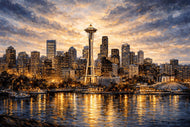 Seattle Washington City Skyline Wall Art Poster | Landscape