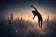 Aerial Football Player Silhouette – Gravity Defying City Moment | Landscape