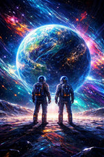Celestial Journey - Astronauts Gazing Upon Earth Wall Art Poster | Portrait