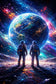 Celestial Journey - Astronauts Gazing Upon Earth Wall Art Poster | Portrait