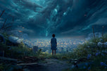 Stormwatch Girl – City Beneath a Violent Sky | Landscape