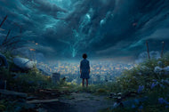 Stormwatch Girl – City Beneath a Violent Sky | Landscape