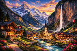 Swiss Alpine Village Wall Art Poster | Landscape