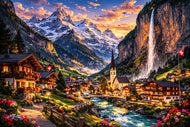 Swiss Alpine Village Wall Art Poster | Landscape