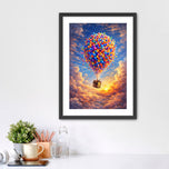 Upward Bound: A Whimsical Balloon-Lifted Home Soaring Through a Golden Sky