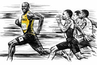 Usain Bolt Iconic Stride Ink Style Wall Art Poster | Landscape