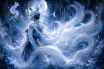 White Fox Spirit of the Nine Tails Wall Art Poster | Landscape