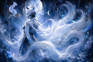 White Fox Spirit of the Nine Tails Wall Art Poster | Landscape